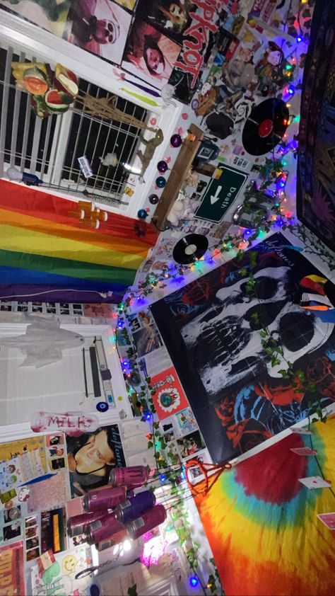 room tour deftones gay pride tapestry cool monster energy wall collage cool room Chaotic Bedroom Ideas, 1930s Living Room Ideas, 1930s Living Room, Grunge Room Ideas, Emo Room, Grunge Bedroom, Home Nails, Cool Room Decor, Nails Home