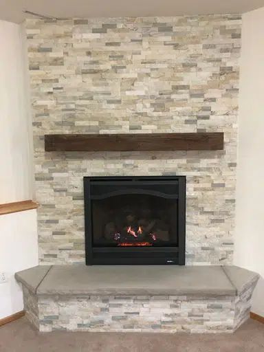 Ledge Stone Fireplace, Fireplace And Tv, Reclaimed Wood Mantel, Wood Mantle Fireplace, Stacked Stone Fireplaces, Rustic Fireplace Mantels, Fireplace Designs, Mantel Design, Fireplace Mantel Decor