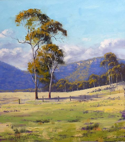 Graham Gercken, Impressionism Landscape, Australian Painting, Landscape Blue, Valley Landscape, Underwater Painting, Australian Painters, Landscape Painting Tutorial, Farm Paintings