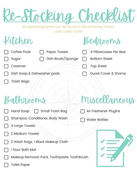 1 Page Airbnb Re-stocking Checklist Template Editable | Etsy Air Bnb Host Checklist, Airbnb Business Plan Template, Airbnb Cleaning Checklist Free, Airbnb Startup Checklist, Airbnb Cleaning Tips, Airbnb Inventory Checklist, Air Bnb Checklist, Airbnb Furnishing Checklist, Short Term Rental Checklist