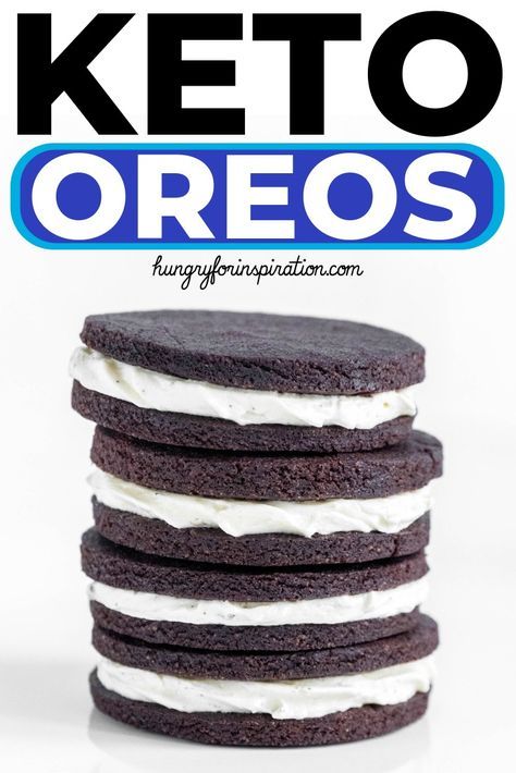 Keto Oreo Cookies (Homemade Sugar-Free Oreos) - Delicious Keto Cookies with only 1g net carbs per cookie! #hungryforinspiration #keto #ketocookies #lowcarb #ketorecipes #ketodesserts #ketosnacks Sugar Free Oreos, Dolce Poche Calorie, Postre Keto, Cookies Homemade, Keto Treats, Desserts Keto, Keto Friendly Desserts, Oreo Recipes, Low Carb Sweets