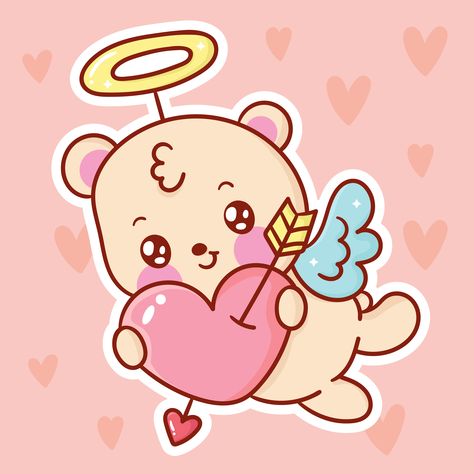 Cartoon Cupid, Cupid Cartoon, Hug Cartoon, Background Valentines Day, Valentine Cartoon, Teddy Bear Cartoon, Kawaii Valentine, Kawaii Cat Drawing, Valentines Day Cartoons