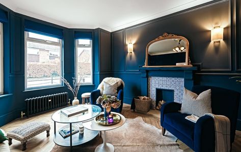 Edwardian Home Renovation: “How I Themed My Decor Completely Around the Color Blue” Hicks Blue Little Greene, Blue Interiors, Paint Wallpaper, Living Room Transformation, Red Furniture, Classy Living Room, Art Nouveau Decor, Living Room Design Inspiration, Little Greene Paint