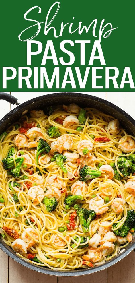 Shrimp Broccoli Pasta, Shrimp Pasta Primavera, Veggie Pasta Recipes, Primavera Recipe, Scampi Pasta, Pasta Primavera Recipe, Linguine Recipes, Shrimp Scampi Recipe, Sundried Tomatoes