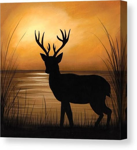 Deer Lake Canvas Print / Canvas Art by Elaina Wagner | Canvas art painting, Simple canvas paintings, Canvas painting diy Acrylic Painting Ideas, Deer Painting, Silhouette Painting, Simple Canvas Paintings, Easy Canvas Painting, Canvas Painting Diy, Hur Man Målar, Simple Acrylic Paintings, Kids Drawings