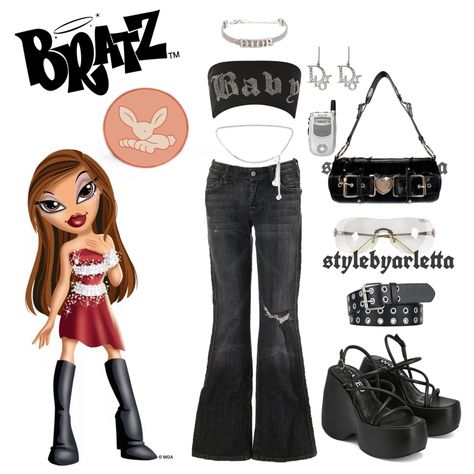 Bratz Jeans Outfit, Bratz Sasha Outfit, Bratz Style Inspiration, Bratz Outfit Ideas, Bratz Fits, Bratz Sasha, Bratz Outfit, Lilly Pulitzer Outfits, Bratz Doll Outfits