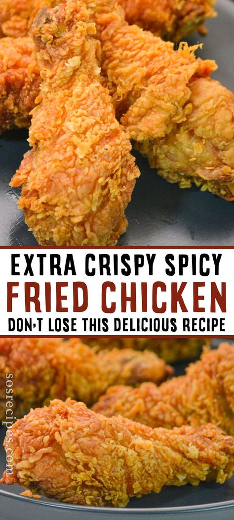 Experience the crunch with our Extra Crispy Spicy Fried Chicken! Perfectly seasoned, irresistibly crispy, and packed with flavor. Try the recipe now! #FriedChicken #Crispy #Spicy #EasyRecipe Extra Crispy Fried Chicken Recipe, Fried Chicken Seasoning, Spicy Fried Chicken, Spicy Chicken Recipes, Fried Chicken Recipe, Weekday Dinner, Crispy Fried Chicken, Chicken Dish, Delicious Dinner Recipes