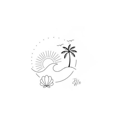 Beach Tattoo Drawing, Tattoos For The Beach, Beach Love Tattoo, Fineline Beach Tattoo, Minimalistic Beach Tattoo, Beach Flash Tattoo, Small Beachy Tattoos For Women, Cute Beach Tattoo, Beach Tattoo Simple