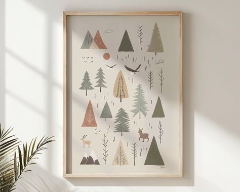 Woodland Animals Wall Art Forest Trees Printable Poster Kids Room Neutral Tones Wildlife Illustration Baby Decor Nursery Gift Download Woodland Toddler Room Boys, Woodland Toddler Room, Kids Room Neutral, Woodland Playroom, Forest Baby Rooms, Trees Printable, Woodland Animal Wall Art, Wildlife Illustration, Room Neutral