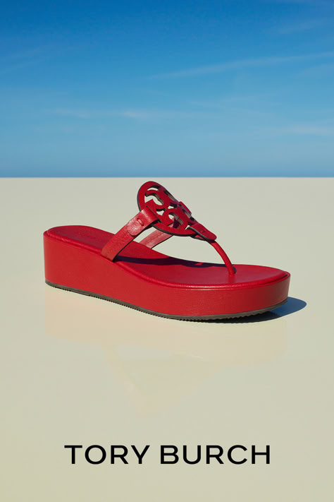 Discover the Miller collection. The Miller Wedge, our iconic sandal with a '90s-inspired platform. Designer Sandals Flat, Flat Platform Sandals, Interior Paint Color, Dressy Hats, Fancy Flats, Fab Shoes, Women Slides, Tory Burch Sandals, Sandals Platform