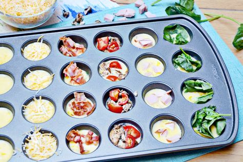 Low Carb Mini Muffin Tin Recipes, Mini Egg Fritata Recipe, Egg Bites For A Crowd, Making Egg Bites, Mini Muffin Tin Egg Bites, Mini Omelet Muffins Breakfast Bites, Mini Muffin Pan Egg Bites, Mini Egg White Bites, Mini Egg Bites Muffin Tins