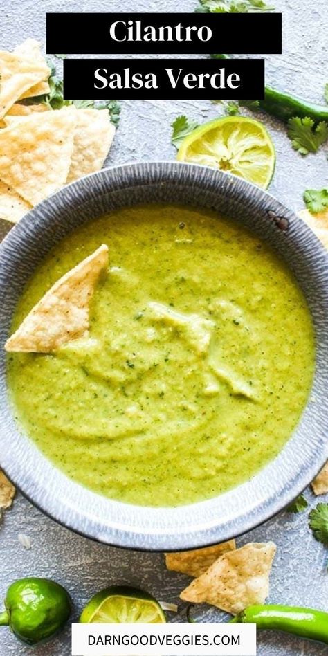 Cilantro Salsa Verde is surprisingly easy to make at home! This popular dip requires just 3 steps, and is packed with so much more flavor that the jarred stuff. Gluten Free Recipes For Lunch, Cilantro Salsa, Salsa Verde Recipe, Veggies Recipes, Verde Recipe, Mild Salsa, Vegan Dip, Easy Summer Meals, Vegan Sauces