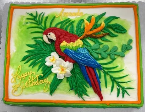 Parrot Cake Ideas, Parrot Cakes, Heart Cakes Ideas, Animal Cake Designs, Parrot Cake, Cakes Animals, Banana Sheet Cakes, Sheet Cakes Decorated, Ocean Birthday Cakes