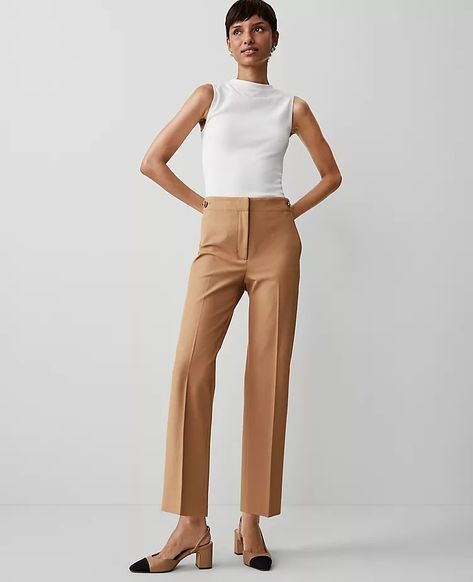 37027094 Women’s Work Pants, Camel Pants Outfit, Pants For Petite Women, Taupe Pants, Colored Pants Outfits, Business Fits, Camel Pants, Pencil Pant, Sequin Pencil Skirt