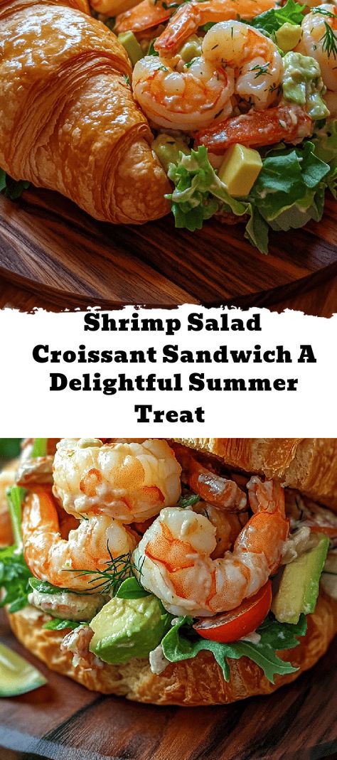 Enjoy the flavors of summer with a Shrimp Salad Croissant Sandwich! This delightful recipe features a buttery, flaky croissant filled with tender shrimp, fresh veggies, and a creamy dressing. Perfect for picnics or a light lunch, it’s easy to prepare in just 15 minutes. With a blend of textures and tastes, this refreshing sandwich is a must-try for seafood lovers. Customize it with your favorite ingredients and enjoy a taste of coastal dining right at home. Perfect for entertaining or Shrimp Croissant Sandwich, Shrimp Salad Sandwich Recipes, Shrimp Salad Sandwich, Shrimp Sandwich, Summer Sandwiches, Croissant Sandwich, Coastal Dining, Creamy Dressing, Shrimp Salad