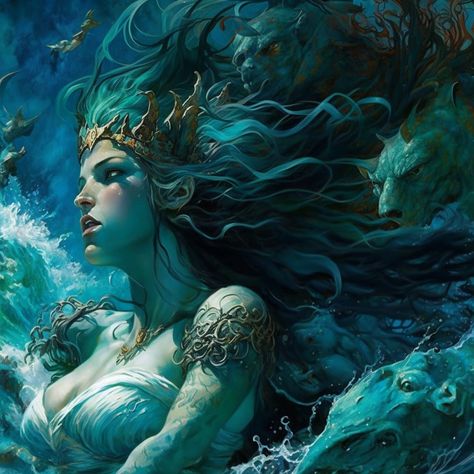 Greek Mythology Sea Creatures, Menthe Greek Mythology, Nereids Greek Mythology, Oceanus Greek Mythology, Titans Greek, Titans Greek Mythology, Sea Character, Greek Mythological Creatures, Mythology Creatures