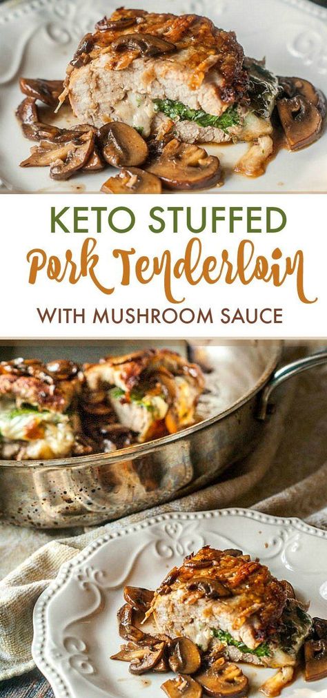 Tenderloin With Mushroom Sauce, Keto Pork Tenderloin, Low Carb Skillet, Pumpkin Recipes Keto, Keto Pork, Chinese Buffet, Low Carb Pork, Stuffed Pork, Pork Dinner