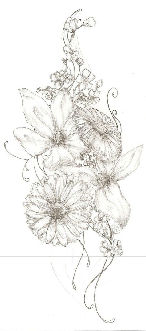 I want this as a tattoo Hur Man Ritar Blommor, Tattoo Flowers, Sandberg Wallpaper, Drawing Tattoo, Flowers Arrangements, 1 Tattoo, Music Tattoos, Tattoo Feminina, Trendy Flowers