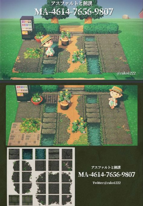 Acnh Sewer Design, Acnh Dirt Path Overlay, Japanese Road Animal Crossing, Animal Crossing Design Codes Road, Acnh Town Codes, Acnh Overgrown Codes, Acnh Japanese Path Codes, Japanese City Core Acnh, Animal Crossing Japanese Town Codes