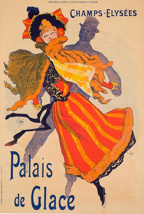 "Palais de Glace" by Jules Charet c1896. Art Nouveau. Jules Cheret, Vintage French Posters, Woman Dancing, Walter Crane, French Poster, Art Deco Poster, Deco Poster, Champs Elysees, Vintage Paris