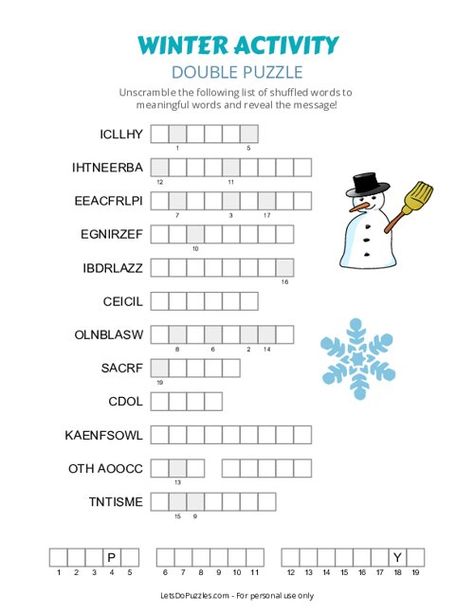 Winter Activity Double Puzzle Printable for Kids Winter Puzzles Free Printable, January Printable, Puzzle Printable, Room Parent, Winter Words, Puzzle For Kids, Winter Activity, Hidden Words, Christmas Puzzle