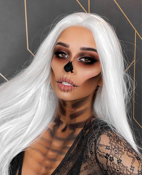 Reaper Makeup, Grim Reaper Makeup, White Witch Costume, Alina Akilova, Skull Face Makeup, Halloween Makeup Clown, Holloween Makeup, Creepy Halloween Makeup, Cute Halloween Makeup