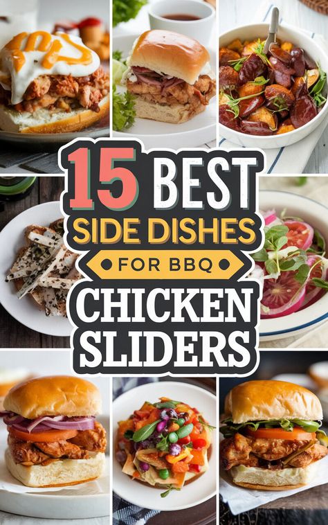 Craving BBQ Chicken Sliders? Don't Forget to Serve Them with These Delicious Side Dishes! 🥑🍉 #BBQChickenCravings #SidesForDays Bbq Sandwich Side Dishes, Bbq Sliders Side Dishes, Side Dishes For Sliders Dinners, Bbq Sandwich Sides, Sides For Bbq Chicken Sandwiches, Bbq Chicken Sandwich Sides, Side Dishes For Chicken Sandwiches, Bbq Chicken Side Dishes Ideas, Chicken Burger Sides