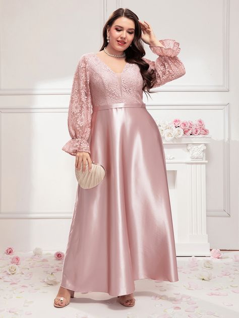 Bridesmaid Big Size Dress, Dress Satin Brokat Bridesmaid, Satin Dresses Plus Size, Gaun Satin Dresses, Bridesmaid Dresses Hijab Gemuk, Model Dress Bridesmaid, Satin Bridesmaid Dresses With Sleeves, Baby Pink Satin Dress, Model Bridesmaid