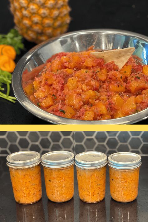 Habanero Recipes Canning, Pineapple Salsa Canning Recipe, Habanero Salsa Canning, Pineapple Habanero Salsa, Pineapple Habanero Sauce, Habanero Salsa Recipe, Habanero Recipes, Salsa Canning Recipes, Pineapple Salsa Recipe