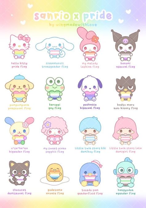 All The Sanrio Characters Name, Cute Pride Drawings, Anime X Sanrio, Kuropi Sanrio, Saniro Charcters Icon, Sanrio Clipart, Sanrio All Characters, Showbyrock Sanrio, San X Characters