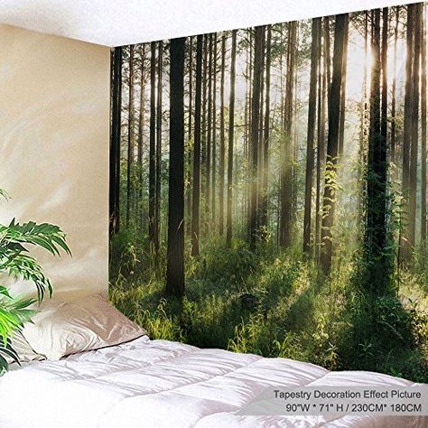 PROCIDA Home Wall Hanging Nature Art Polyester Fabric Tree Theme Tapestry, Wall Decor for Dorm Room, Bedroom, Living Room, Nail Included - 90" W x 71" L (230cmx180cm) - Sunlight Forest Check more at https://fansofanime.com/procida-home-wall-hanging-nature-art-polyester-fabric-tree-theme-tapestry-wall-decor-for-dorm-room-bedroom-living-room-nail-included-90-w-x-71-l-230cmx180cm-sunlight-forest/ Forest Bedroom Ideas, Woodland Living Room, Wall Decor For Dorm, Nature Themed Bedroom, Sunlight Forest, Living Room College, Mermaid Wall Decals, Western Wall Decor, Peaceful Bedroom