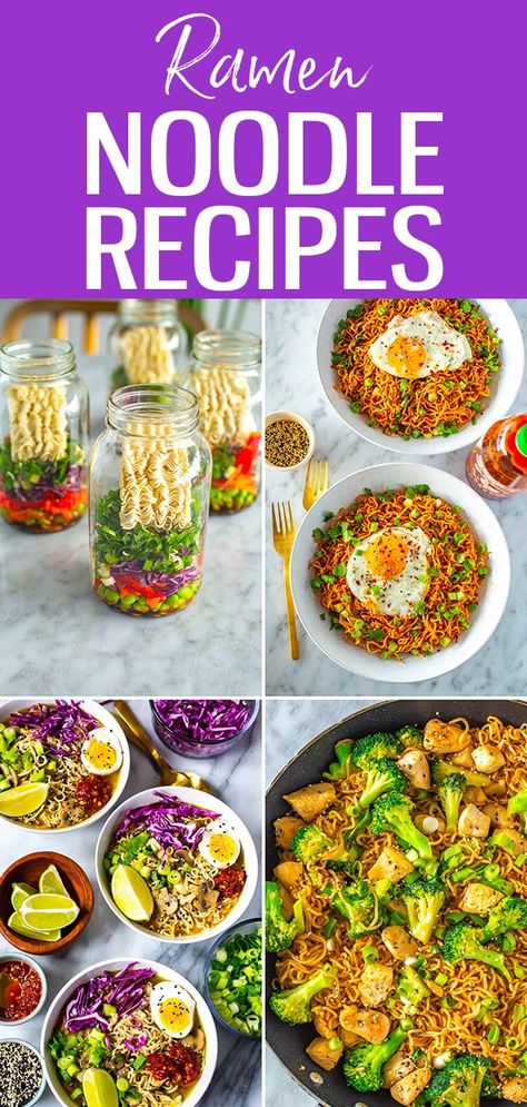 Upgrade packaged ramen noodles with these quick and easy recipes! Make delicious soups, stir fries and even salads. #ramen #ramennoodles Crabby Snacks, Best Ramen Noodles, Vegetable Ramen, Healthy Ramen, Ramen Recipes Easy, Delicious Ramen, Easy Ramen, Jar Meals, Delicious Soups