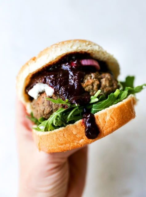 Fancy Burgers Ideas, Mcdonalds Photoshoot, Blueberry Bbq Sauce, Goat Cheese Burger, Fancy Burgers, Blueberry Goat Cheese, Bbq Pork Sandwiches, Meaty Meals, Hamburger Recipe