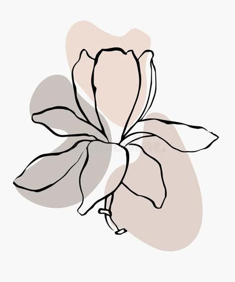 Modern abstract shapes vector background or layout. Contour line drawing flower of magnolia. Modern minimalism art, aesthetic con royalty free illustration Magnolia Illustration, Line Drawing Flower, Contour Line Drawing, Background Layout, Line Art Flowers, Shapes Vector, Flower Line Drawings, Minimalism Art, Boho Painting