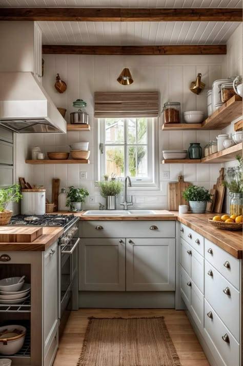 Small Cottage Kitchen Ideas, Tiny Cottage Kitchen, Bloxburg Cottage, Cottage Kitchen Design, Tiny Kitchen Design, Small Cottage Kitchen, Square Kitchen, Small Kitchen Layouts, Charming Cottage