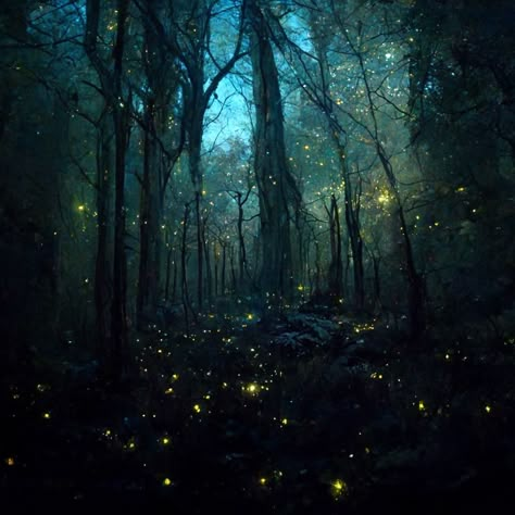 Dark Forest Landscape Painting, Enchanted Forest Aesthetic Light, Dark Forest Art Fantasy Woods, Dark Solarpunk, Night Forest Photography, Mythical Forest Aesthetic, Forest Kingdom Aesthetic, Mystic Forest Aesthetic, Fantasy Healer Aesthetic