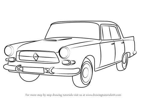 How to Draw Borgward P100 Car - DrawingTutorials101.com Old Car Drawing Easy, 50s Car Drawing, Vintage Car Drawing Easy, Old Cars Drawing, Car Sketch Simple, Old Car Drawing, Vintage Car Drawing, Classic Car Drawing, Procreate Quotes