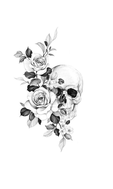 Female Skull Drawing, Skull Female Tattoo, Skull Flower Tattoo Women, Skull Tattoo Design Women, Skull Hip Tattoo, Feminine Skull Tattoo Sleeve, Skull And Floral Tattoo, Floral Skull Tattoos For Women, Skull Chest Tattoo Female