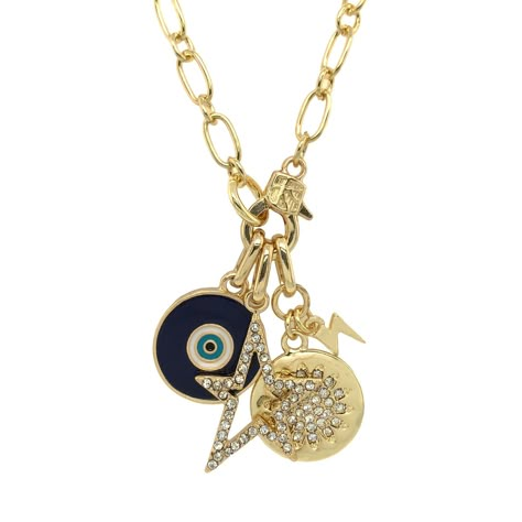 Pave & Blue Enamel Eye Disc Star Charm Necklace Yellow Gold Plated Chain: 16" Long Grills Aesthetic, Pretty Stacks, Necklace Stacks, Chunky Gold Jewelry, Jennifer Miller, Summer Wishlist, Twenty Twenty, Preppy Jewelry, Star Charm Necklace