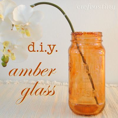 DIY Amber Glass (made with Mod Podge and ink dye). Brilliant! Also - try this with cobalt blue for blue glass jars - and, color our mini glass bottles, message in a bottle charms. Diy Stained Glass Vase, Tinting Glass, Diy Staining, Amber Glass Jars, Tinted Glass, Amber Jars, Modge Podge, Painted Jars, Stained Glass Diy