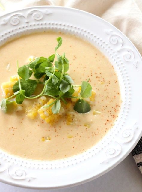 Creamy Sweet Corn Soup Sweet Corn Soup Recipe, Creamy Sweet Corn, Peppered Bacon, Corn Bisque, Shrimp Chowder, Corn Soup Recipes, Sweet Corn Soup, Creamed Leeks, Corn Soup