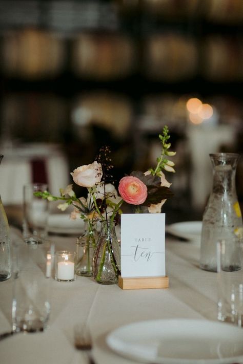 Simple Wedding Decor Table, Bud Vase Cluster Centerpiece, Wedding Table Centerpieces Bud Vases, Simple Floral Wedding Decor, Bud Vases And Votives Wedding, Minimalist Floral Centerpieces, Bud Vase Wedding Centerpieces, Simple Vase Centerpiece, Bud Vase Decor