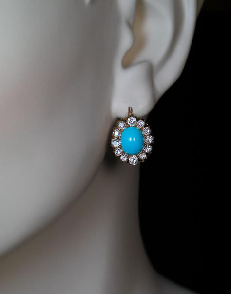 Antique Turquoise Jewelry, Ring With Pearl, Diamond Gold Earrings, Antique Turquoise, Ancient Jewellery, Diamond Earrings Design, Persian Turquoise, Diamond Cluster Earrings, Faberge Eggs