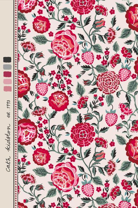 Ss24 Prints, Roses And Strawberries, Spade Wallpaper, Cath Kidston Wallpaper, Art Motifs, Strawberry Garden, Computer Wallpaper Desktop Wallpapers, Print Design Art, Textile Prints Design