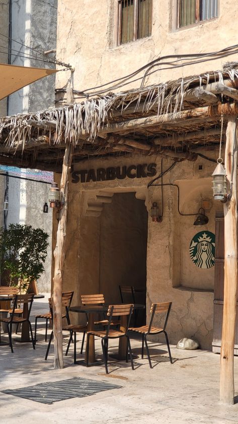 A Starbucks designed after traditional Emirati housing. Starbucks Design, Starbucks Mugs, Coffee Shop, Dubai, Collage, Travel, Pins, Quick Saves, Design