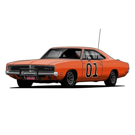 Dodge Charger Art, Oleg Markaryan, General Lee Car, Cars Drawing, 1969 Dodge Charger, General Lee, The Dukes Of Hazzard, Car Artwork, Auto Art