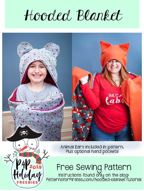 2019 Holiday Freebies :: Hooded Blanket - Patterns for Pirates Fleece Sewing, Fleece Sewing Projects, Hoodie Sewing, Hoodie Sewing Pattern, Patterns For Pirates, Blanket Tutorial, Hood Pattern, Diy Sewing Gifts, Kids Blanket