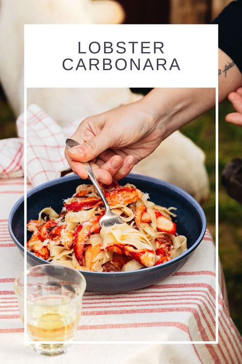 Lobster Carbonara, Lobster Carbonara Recipe, Easy Lobster Pasta Recipe, Lobster Pasta Recipe Linguine, Seafood Carbonara, Creamy Tomato Lobster Linguine, Salmon And Prawn Linguine, Lobster Pasta Fine Dining, Lobster Spaghetti