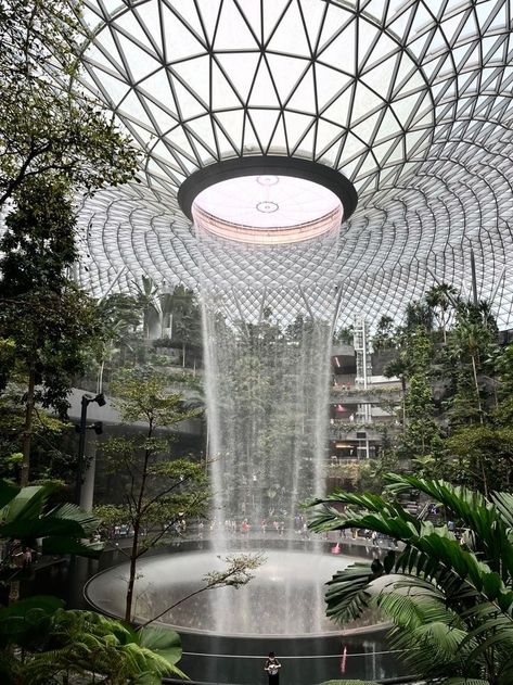 The Most Beautiful Places in Singapore | nature | #viral #explore #trending #travel #shorts Singapore Plant Building, Water Feature Design Architecture, Singapore Airport Waterfall, Changi Jewel Airport, Architecture Greenhouse, Waterfall Architecture, Jewel Singapore, Singapore Nature, Greenhouse Architecture