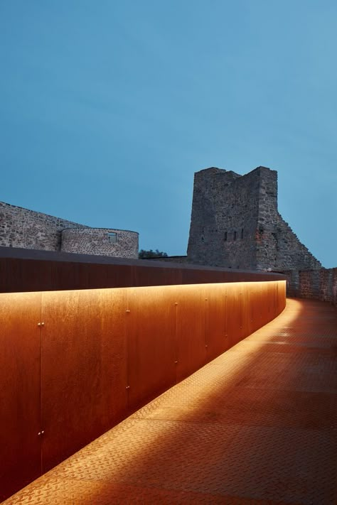 Gallery of Helfštýn Castle Palace Reconstruction / Atelier-r - 21 Masonry Construction, Weathering Steel, Prague Castle, Architectural Lighting, Corten Steel, Architectural Features, 14th Century, Landscape Lighting, Exterior Lighting